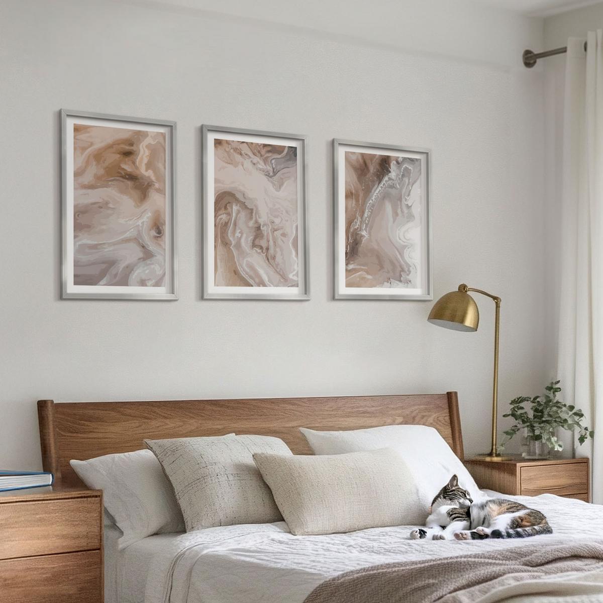 BILDER SET 3er Set - 40x60 cm Silberner Rahmen - Abstrakter Marmorstein - Silberfarben, Kunststoff (40/60cm) - TULUP