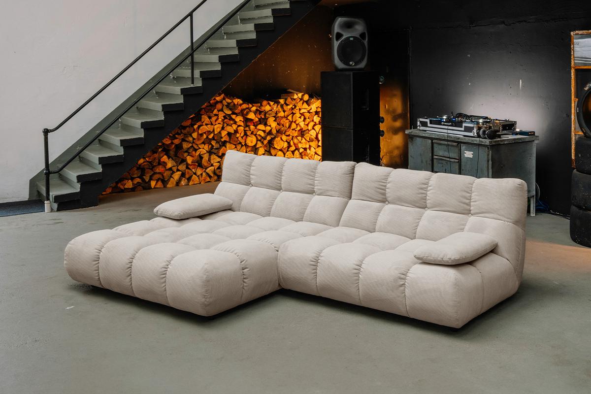 ECKSOFA VIVIEN Beige Cord - Beige/Schwarz, Kunststoff/Textil (290/178cm) - KAWOLA