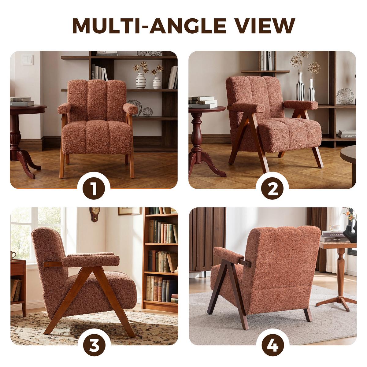 SESSEL aus bouclé und eichenholz, moderner akzentstuhl - Rostfarben, Holz (77/77/68.5cm) - Urban Meuble