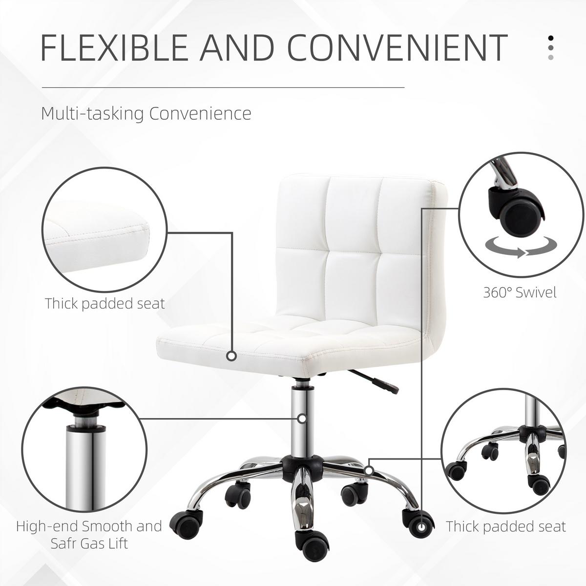 BÜROSTUHL, Ergonomischer Schreibtischstuhl ohne Armlehne für Büro, Kunstleder - Weiß, Kunststoff (46/92/51cm) - HOMCOM