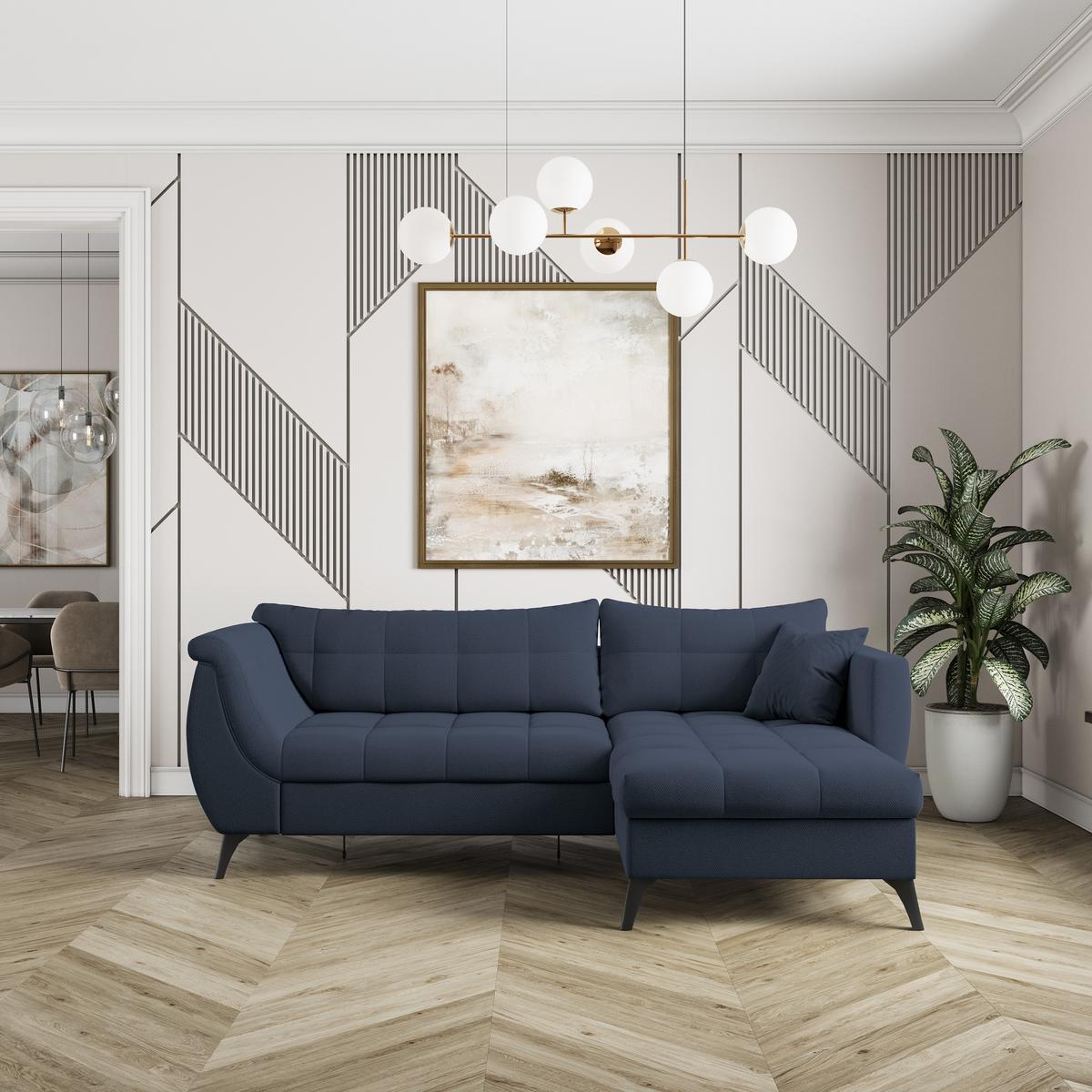 ECKSOFA MOLLIS Blau Geflochtener-Stoff mit Schlaffunktion - Blau, Holz (241/154cm) - MASSENO