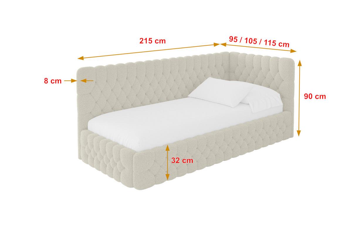 EINZELLBETT Jugendbett mit Bettkasten und Matratze H3/H4, Links - MULY 100x200 Beige - Champagner, Holzwerkstoff/Textil (100/200cm) - ALTDECOR