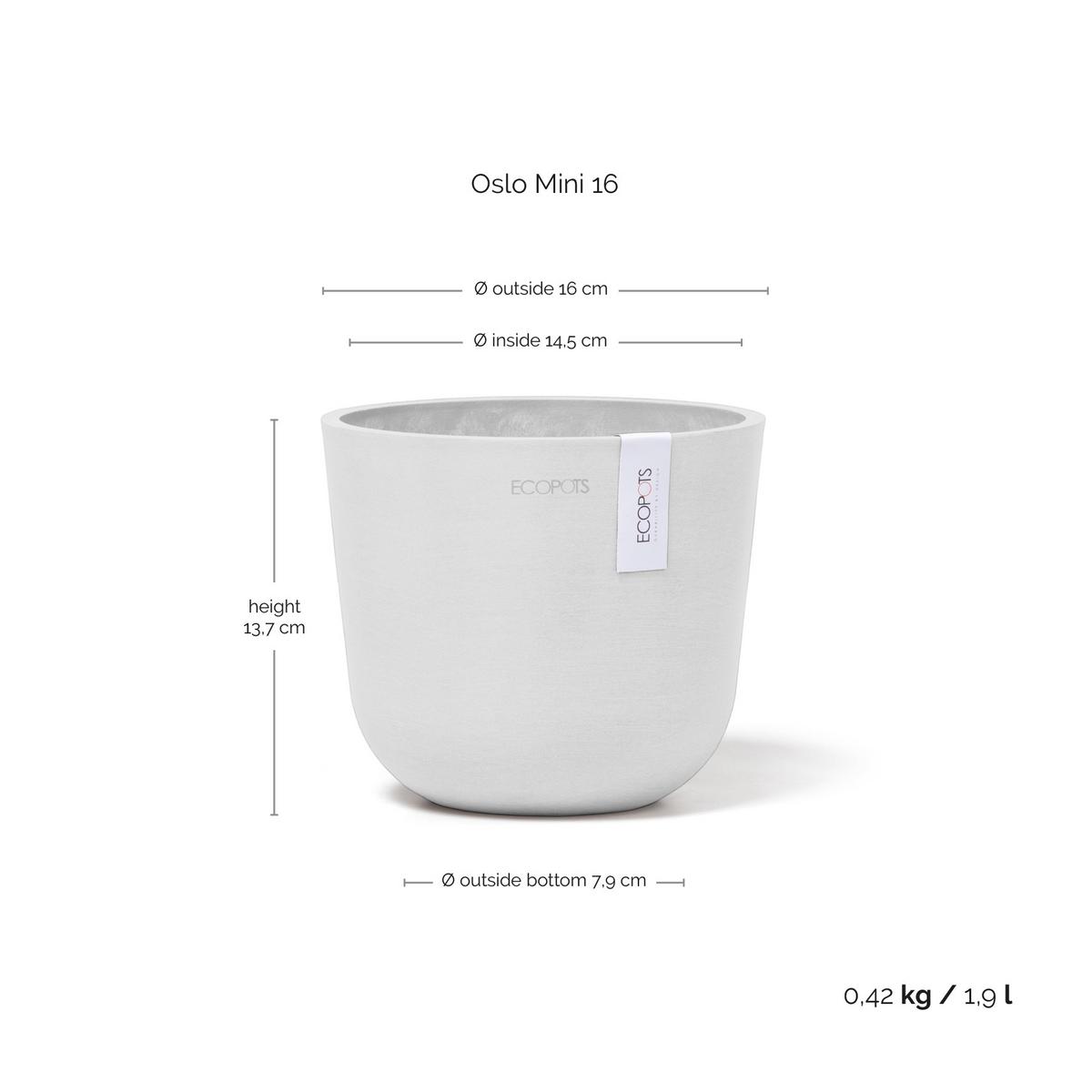 BLUMENTOPF Oslo Mini 16/13,7 cm Weiß - Weiß, Kunststoff (16/13.7cm) - Ecopots