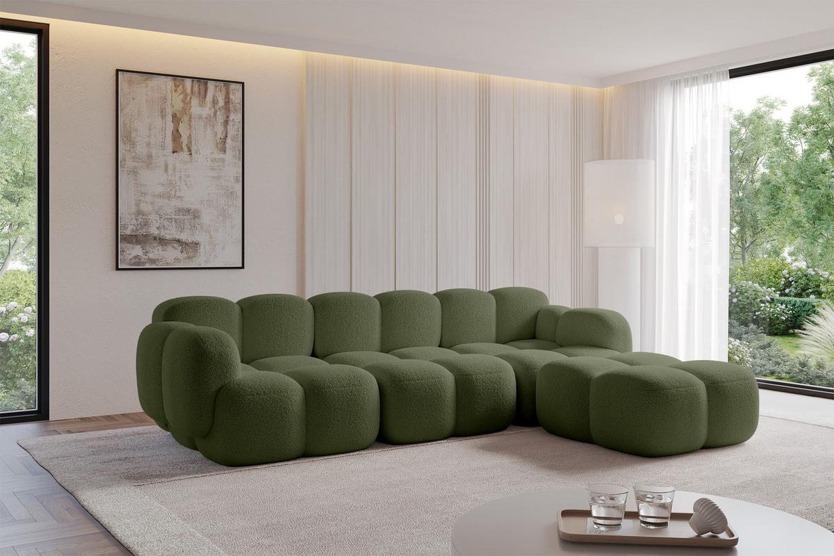 ECKSOFA modulares Sofa Rechts Miko-L2 302x205x75 Grün Bouclé - Smaragdgrün/Schwarz, Holzwerkstoff/Kunststoff (302/205cm) - ALTDECOR