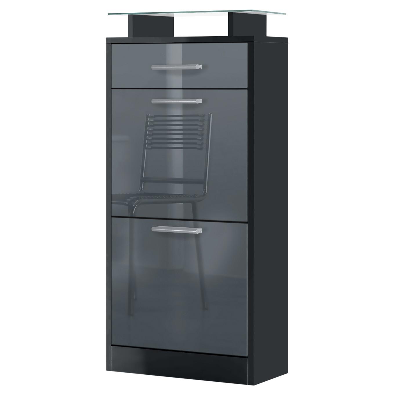 SCHUHSCHRANK Loret Front in Grau Hochglanz - Grau, Holzwerkstoff (46/104/23cm) - Vladon
