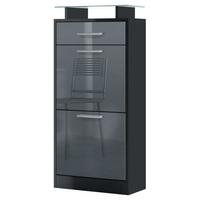 SCHUHSCHRANK Loret Front in Grau Hochglanz - Grau, Holzwerkstoff (46/104/23cm) - Vladon