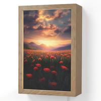 WANDLEUCHTE Landschaft - Sonnenuntergang - Blumenfeld 20x30 cm - Rot, Holzwerkstoff (20/30/8cm) - OnlyWow