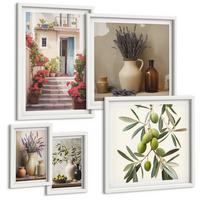 BILDER SET 5er Set - 50x50 cm & 20x30 cm & 40x60 cm Weißer Rahmen - Oliven in Keramikgrau - Weiß, Kunststoff (40/60cm) - TULUP
