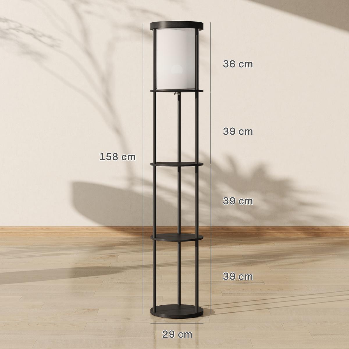 STEHLAMPE mit 3 runden Regalen, 3 Lichtfarben, Fußschalter - Schwarz, Holzwerkstoff (29/29/158cm) - HOMCOM