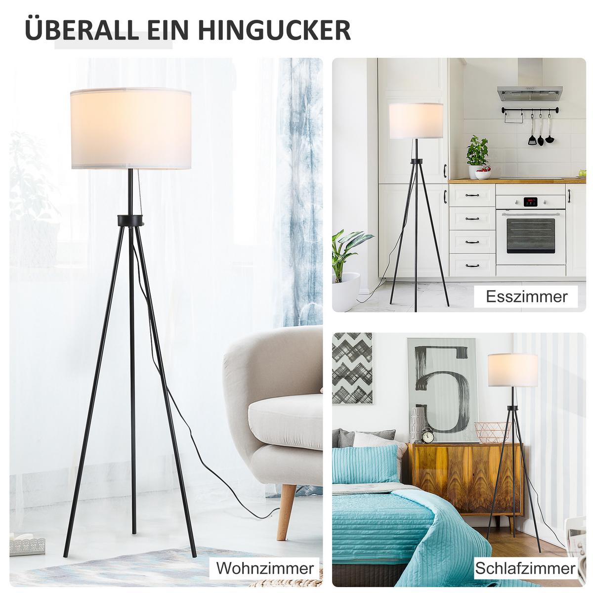 STEHLAMPE Stehleuchte Standleuchte E27 Stahl 37x37x152cm (Schwarz+Weiß) - Multicolor, Metall (37/152/152cm) - HOMCOM