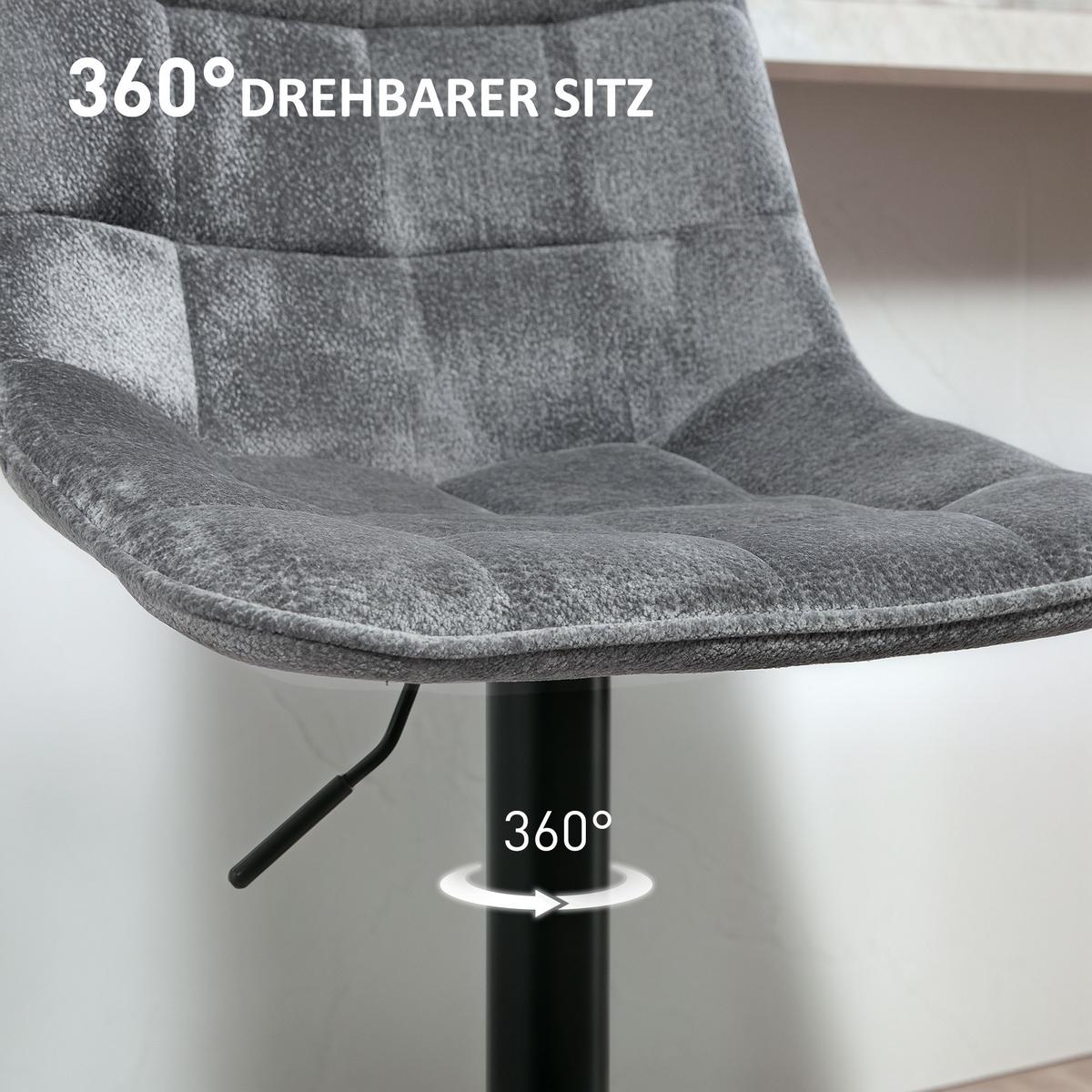 BARHOCKER 2er-Set, Gepolstert Barstuhl mit Lehne, Chenille-Optik Dunkelgrau - Dunkelgrau/Schwarz, Kunststoff/Textil (47/115.5/48cm) - HOMCOM