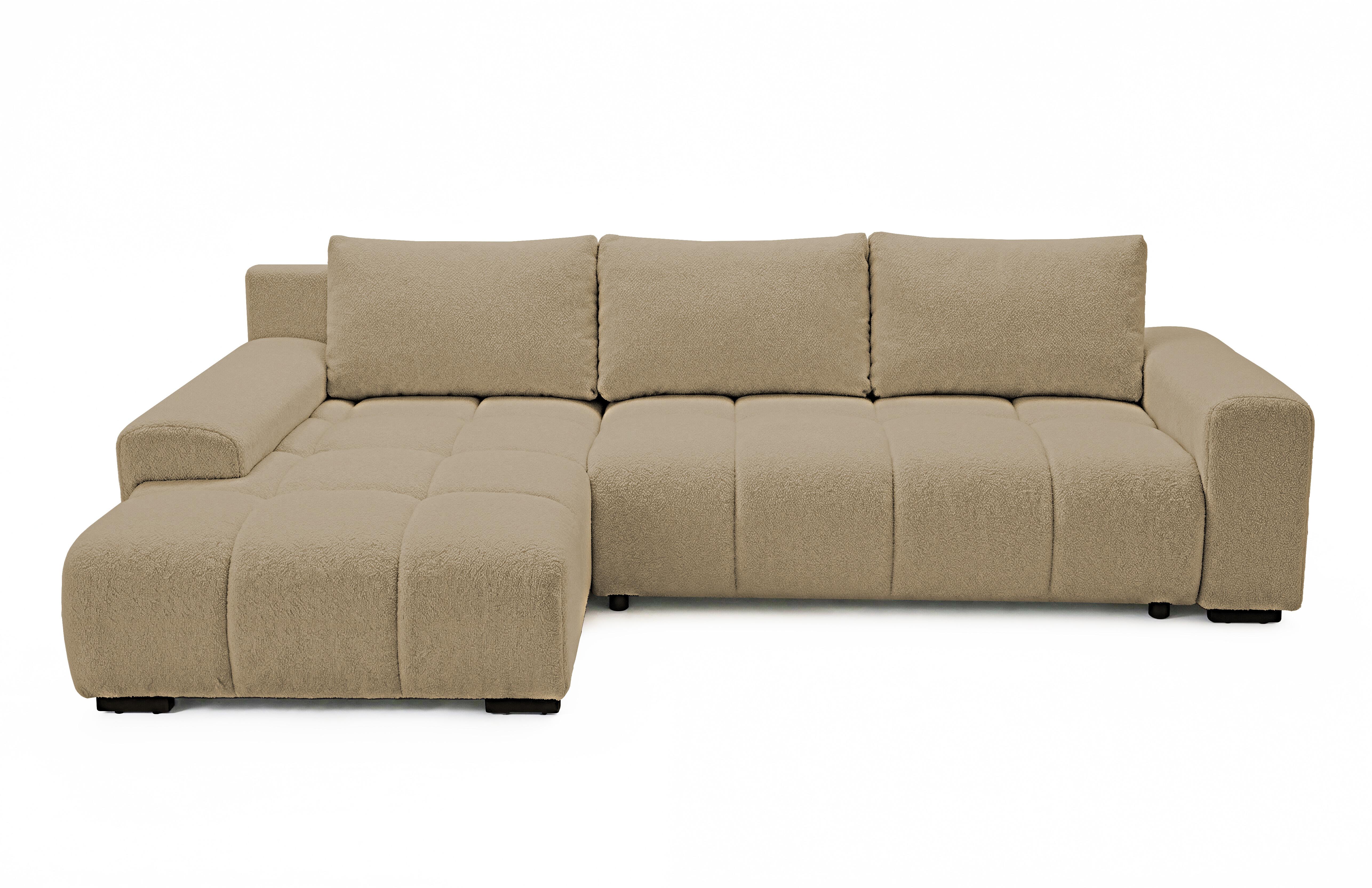 ECKSOFA Ovia mit Bettkasten und Schlaffunktion, Bouclé-Stoff in L-Form - Cappuccino, Textil (270/185cm)