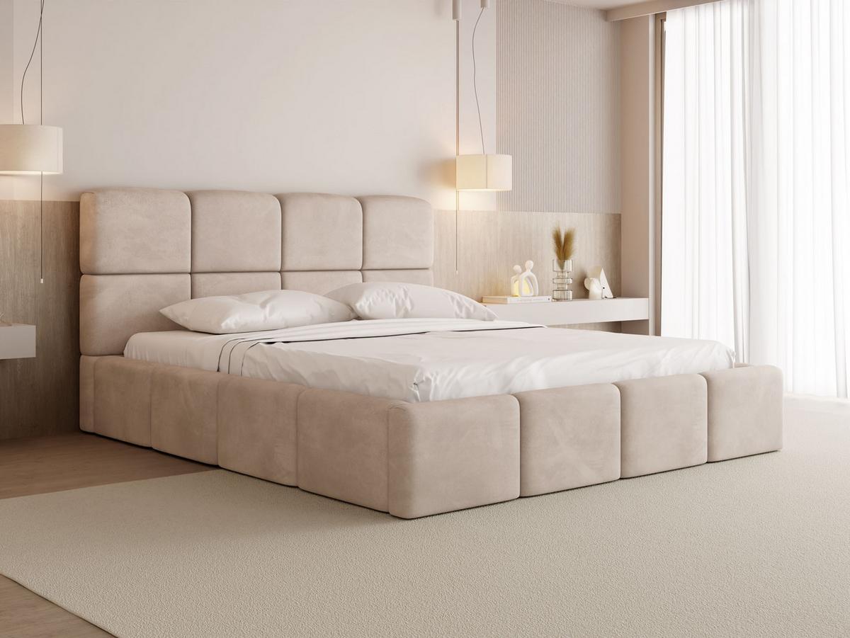 POLSTERBETT Tivio mit Bettkasten, Beige Samt 140x200 cm - Ecru/Beige, Holzwerkstoff/Kunststoff (140/200cm) - WFL GROUP