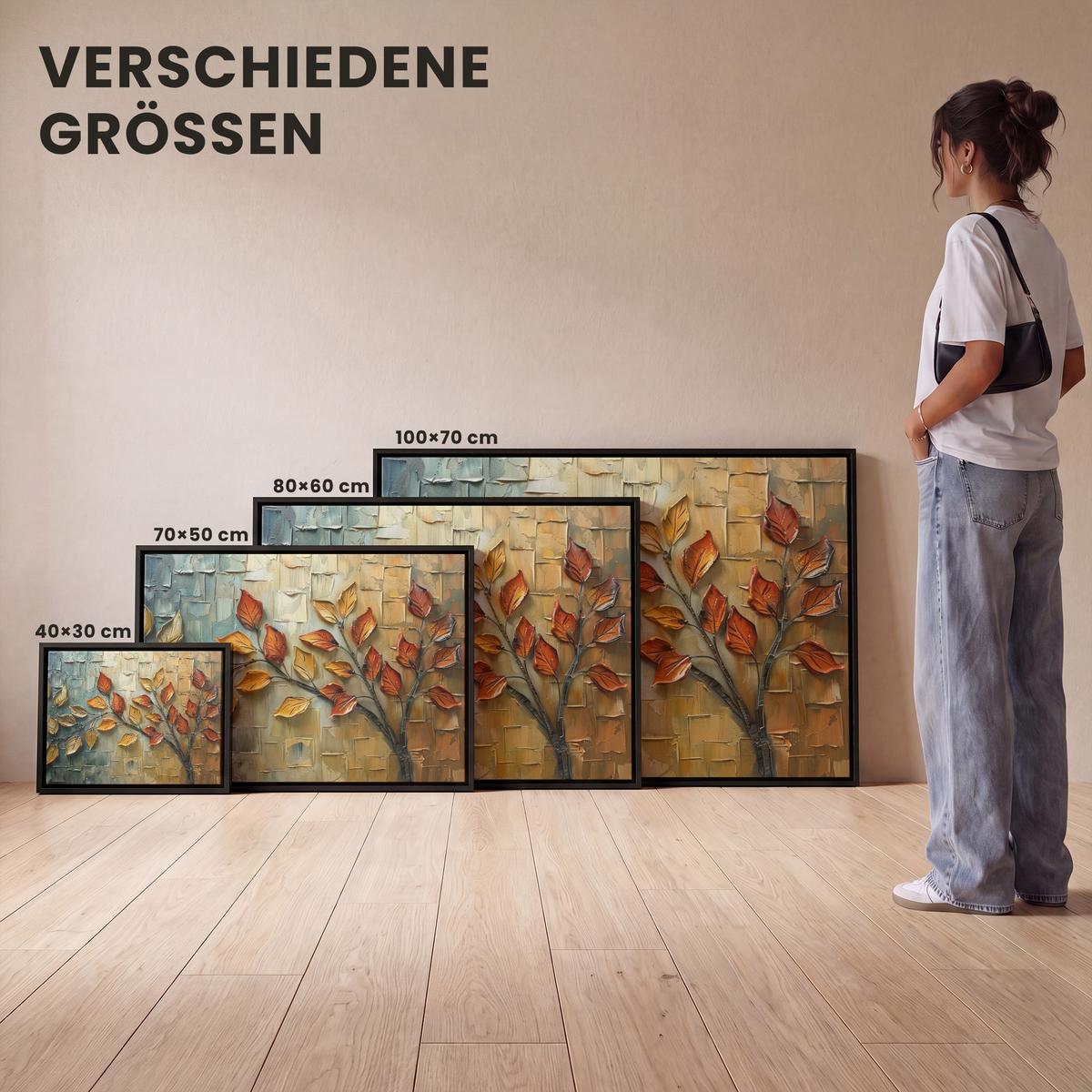 LEINWAND Bilder mit Rahmen - Baum - Abstrakt - Natur - Kunst - 100x70 - Goldfarben, Textil (100/70cm) - MuchoWow