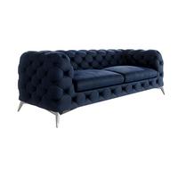 CHESTERFIELD-SOFA 3-Sitzer Laura Marineblau Samt - Silberfarben/Dunkelblau, Holz/Textil (225/75/100cm) - S-Style Möbel