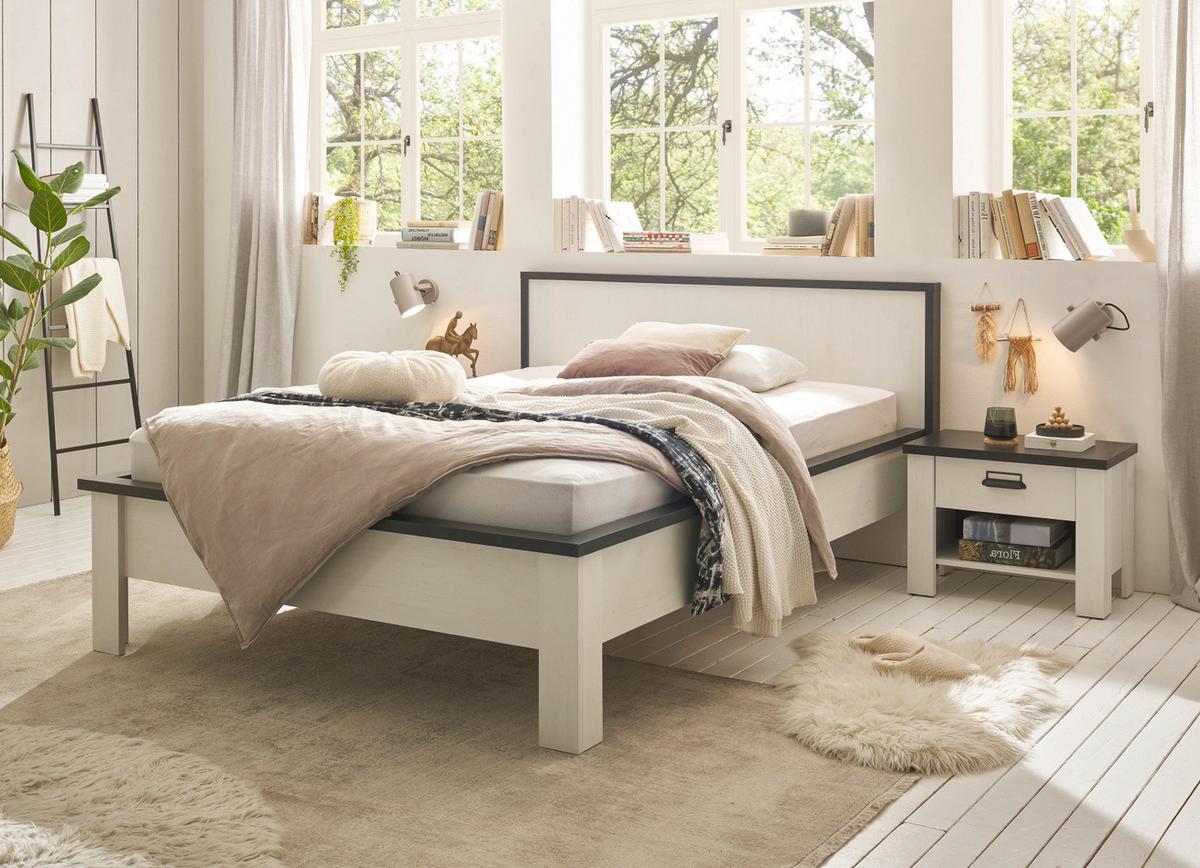 BETT weiß Pinie, anthrazit Landhaus, Einzelbett Liegefläche 140 x 200 cm - Anthrazit/Weiß, Holzwerkstoff (140/200cm) - Furn.Design