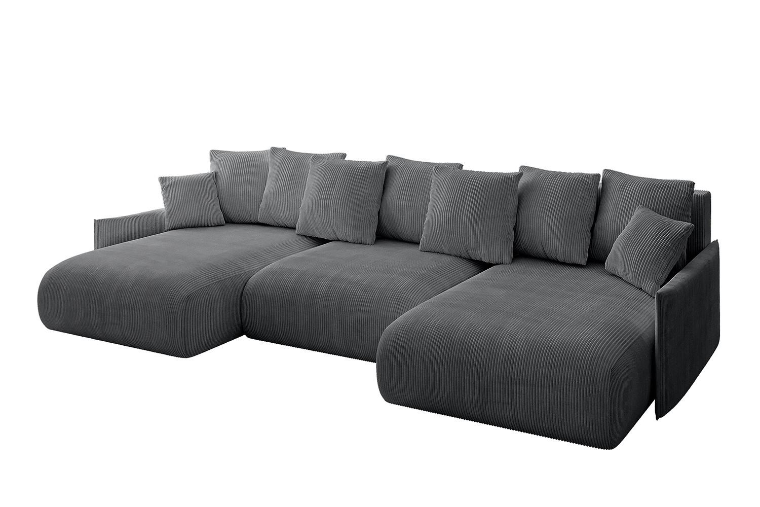 WOHNLANDSCHAFT mit Schlaffunktion und Bettkasten ONESK-U-v1 317x177x72 Dunkelgrau Cord - Dunkelgrau, Holzwerkstoff/Kunststoff (317/72/177cm) - ALTDECOR