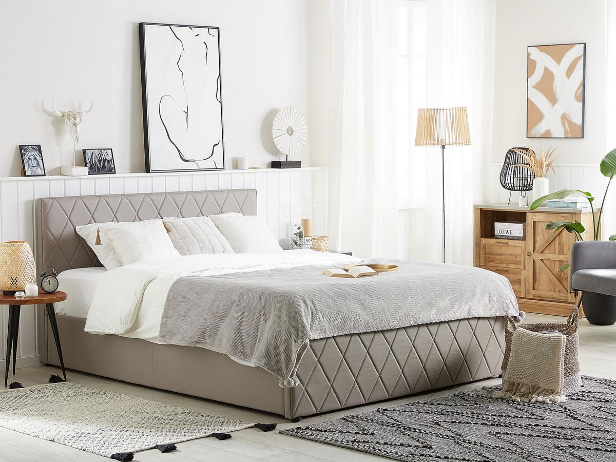 BETT mit Stauraum 160x200 cm Grau Rochefort - Taupe, Kunststoff (160/200cm) - Beliani