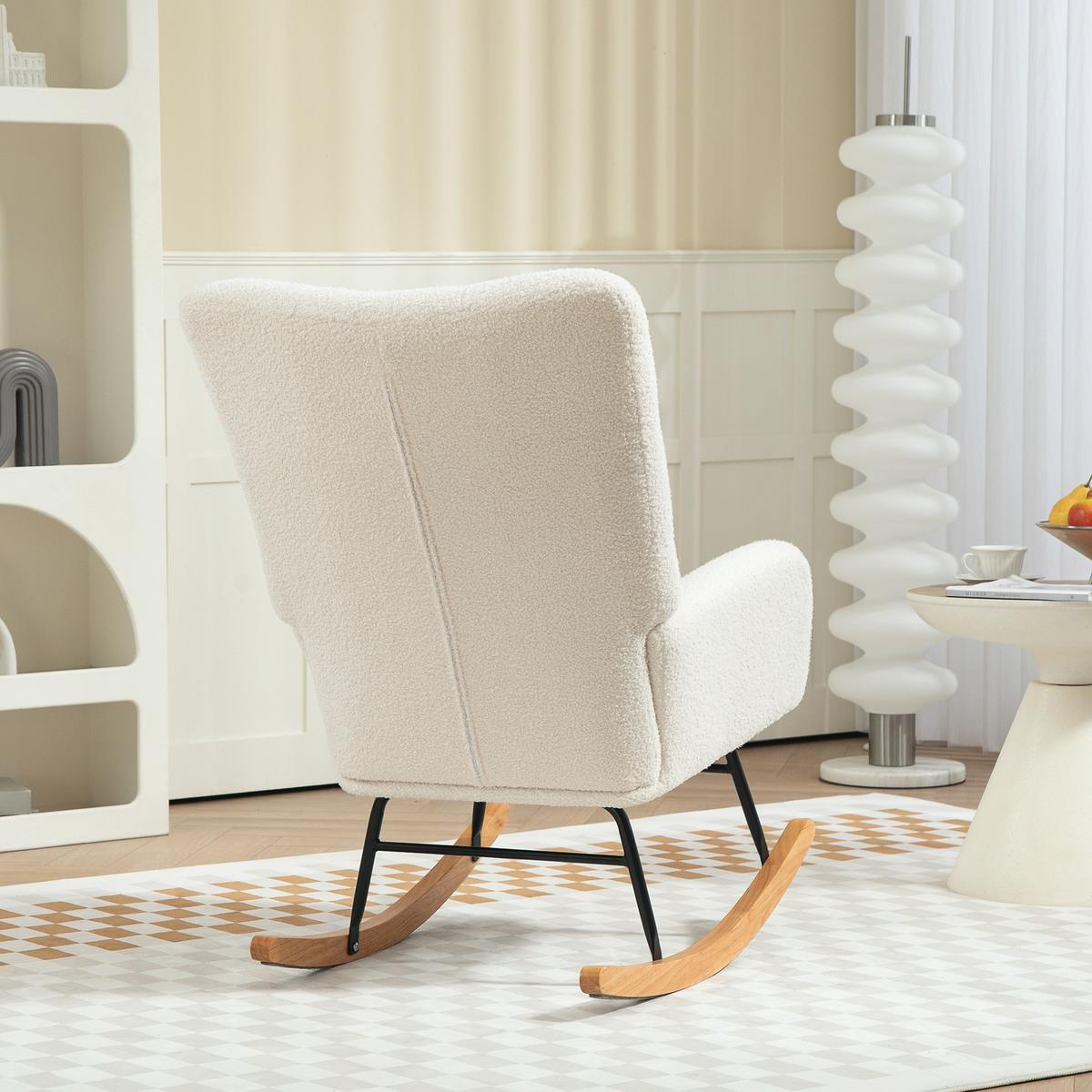 SCHAUKELSTUHL, Schaukelsessel mit Armlehne, Teddysamt-Optik, Cremeweiß - Creme/Naturfarben, Holz/Textil (70/100/94cm) - HOMCOM