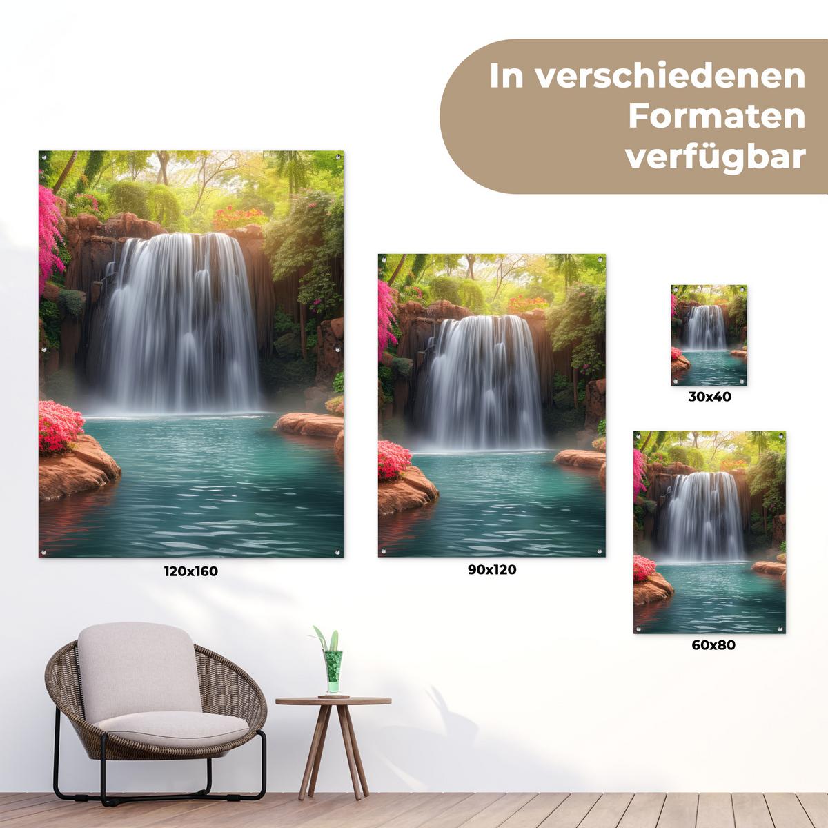 GARTENPOSTER Wasserfall - Natur - Pflanzen - Dschungel - Wasser Gartendekoration 120x160 cm - Grün, Kunststoff (120/160/0.2cm) - OnlyWow