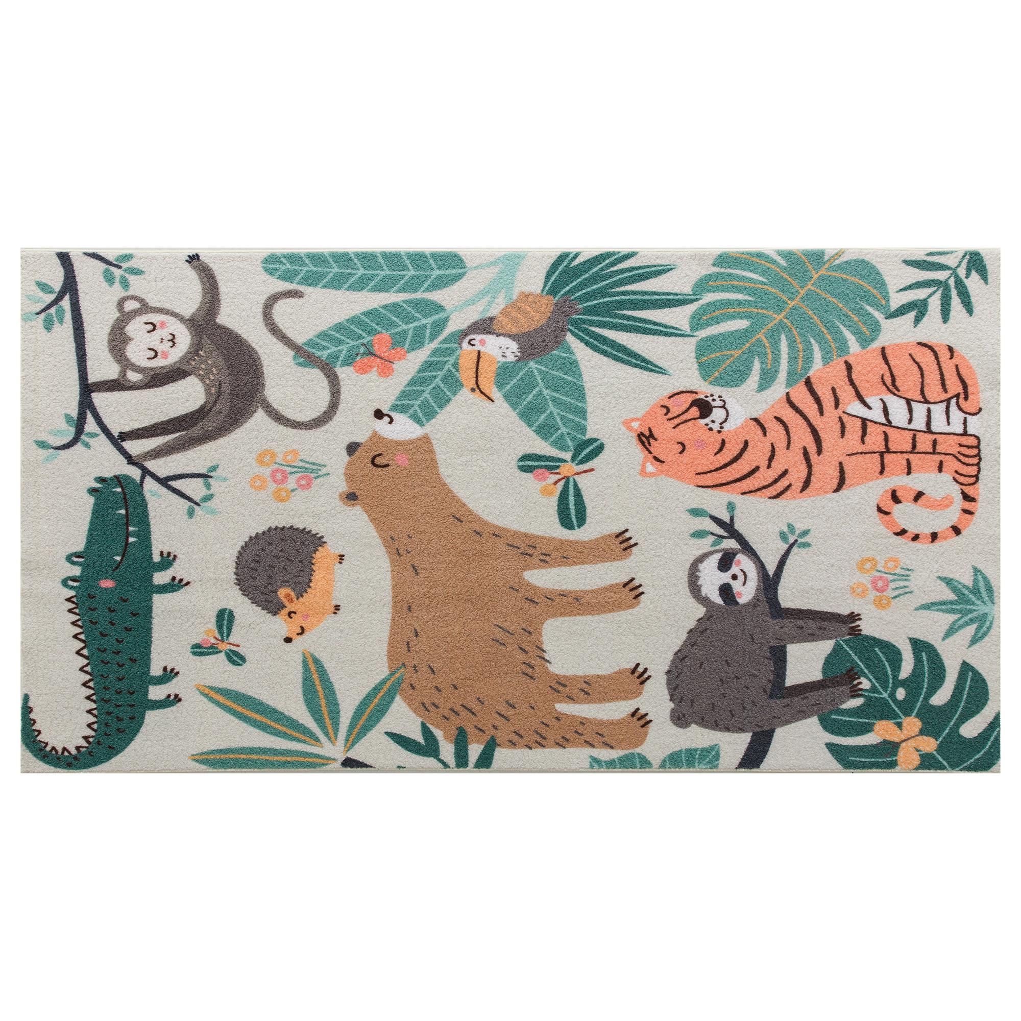 TEPPICH Anti-Rutsch Wohnzimmerteppich Kurzflor mit Dschungel-Muster Fleece-Optik - Multicolor, Textil (80/150cm) - HOMCOM