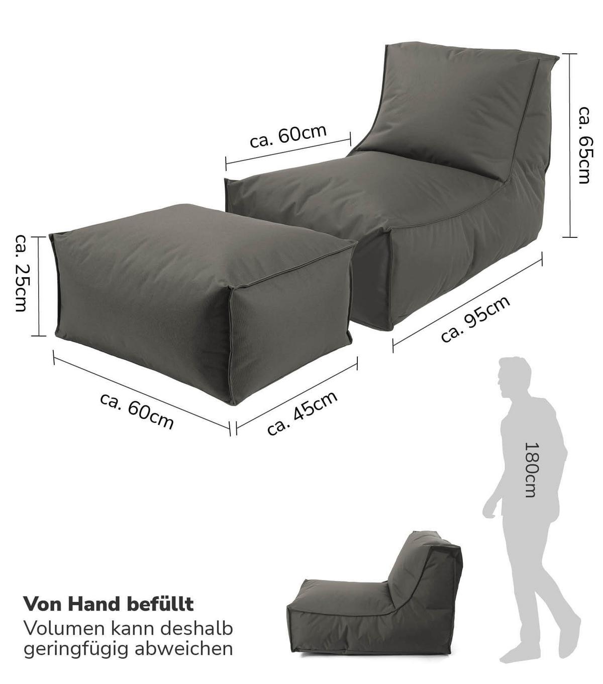 OUTDOOR SITZSACK mit Hocker und Hülle Der Sundowner - Schwarz, Textil (60/65/95cm) - Mokebo