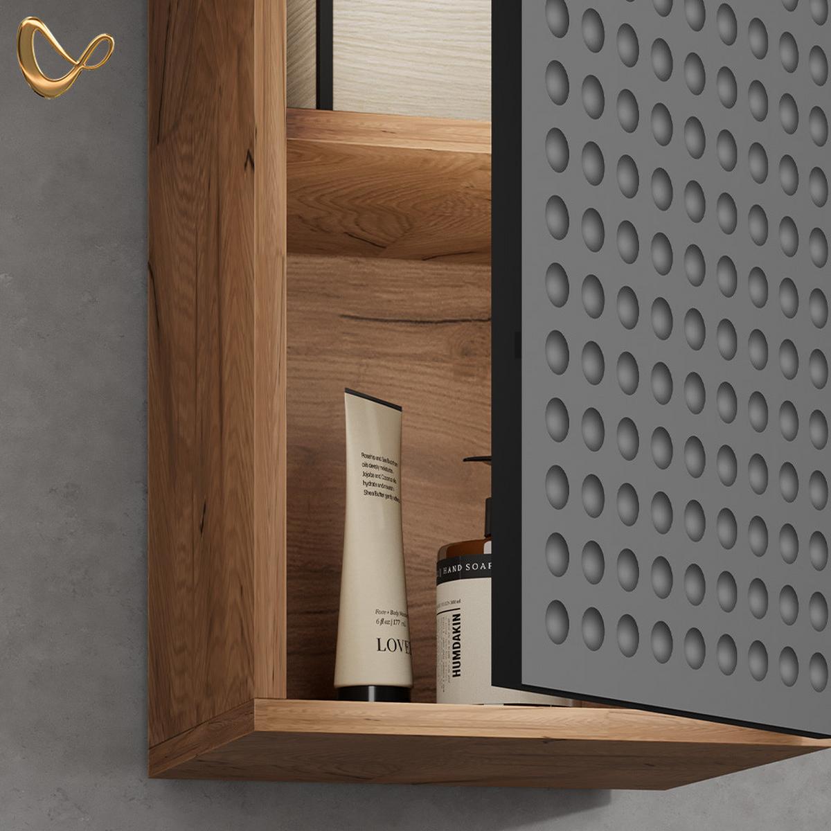 BADSCHRANK Ronco Anthrazit gepunktet 30 x 59 cm 2 Fächer, Badezimmer - Anthrazit, Holzwerkstoff (30/59/24cm) - Livinity®