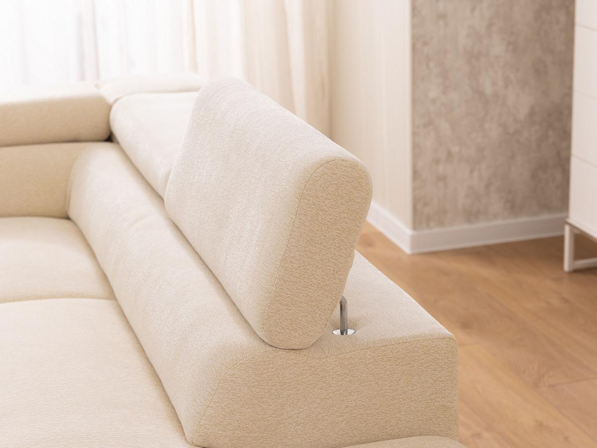 ECKSOFA mit Schlaffunktion und Bettkasten Bonnie aus Creme Chenille-Stoff mit verstellbaren Kopfstützen und Armlehne - Ottomane rechts - Creme/Schwarz, Holz/Textil (275/210cm) - S-Style