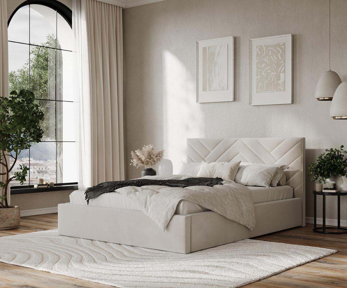 POLSTERBETT Arco 160/200 cm Hellbeige im Paros Stoff - Beige/Schwarz, Holz/Holzwerkstoff (160/200cm) - AltaBeds