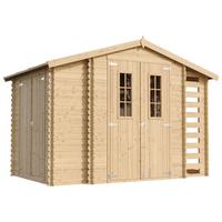 HOLZHAUS GARTENHAUS mit Brennholzschuppen M389C+M389G - mit imprägniertem Boden- 3,53 + 0,97 + 0,97 m2 - Beige, Holz (312/218/206cm) - Timbela