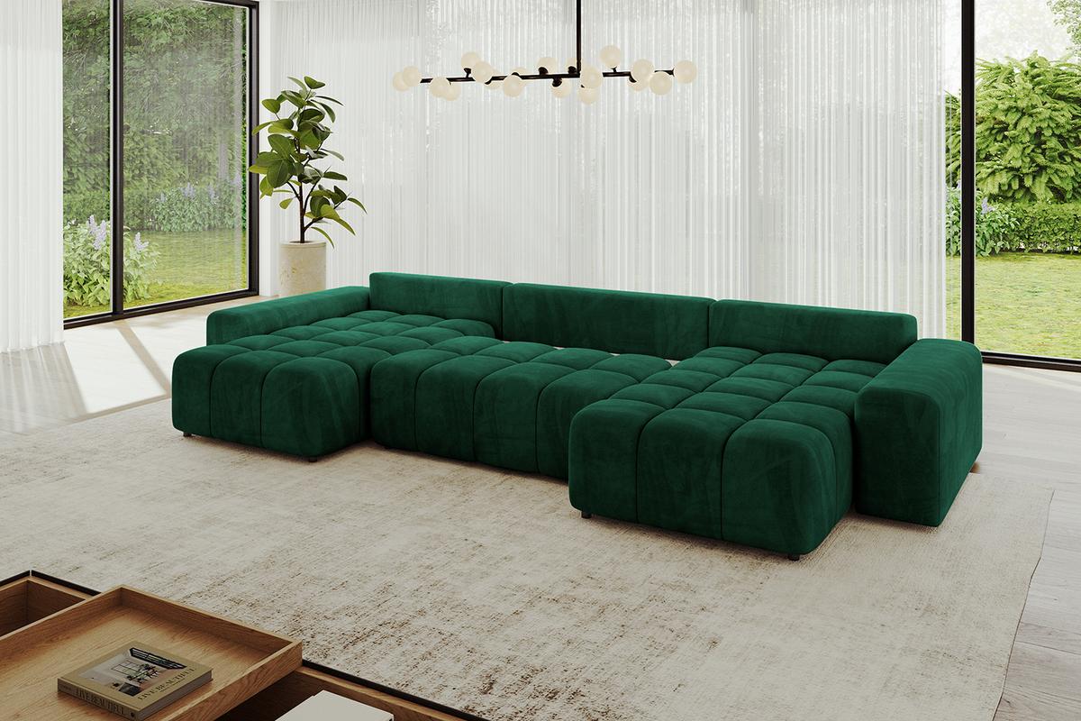 WOHNLANDSCHAFT ENIL-U 401x189x68 Dunkelgrün Velours - Dunkelgrün, Holzwerkstoff/Kunststoff (401/68/189cm) - ALTDECOR