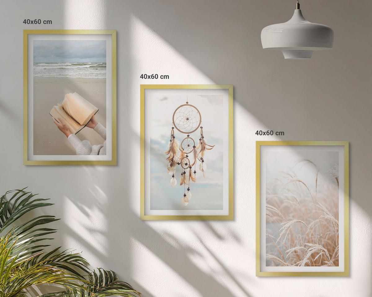 BILDER SET 3er Set - 40x60 cm Goldrahmen - Friedliche sommerliche Boho-Landschaften - Goldfarben, Kunststoff (40/60cm) - TULUP