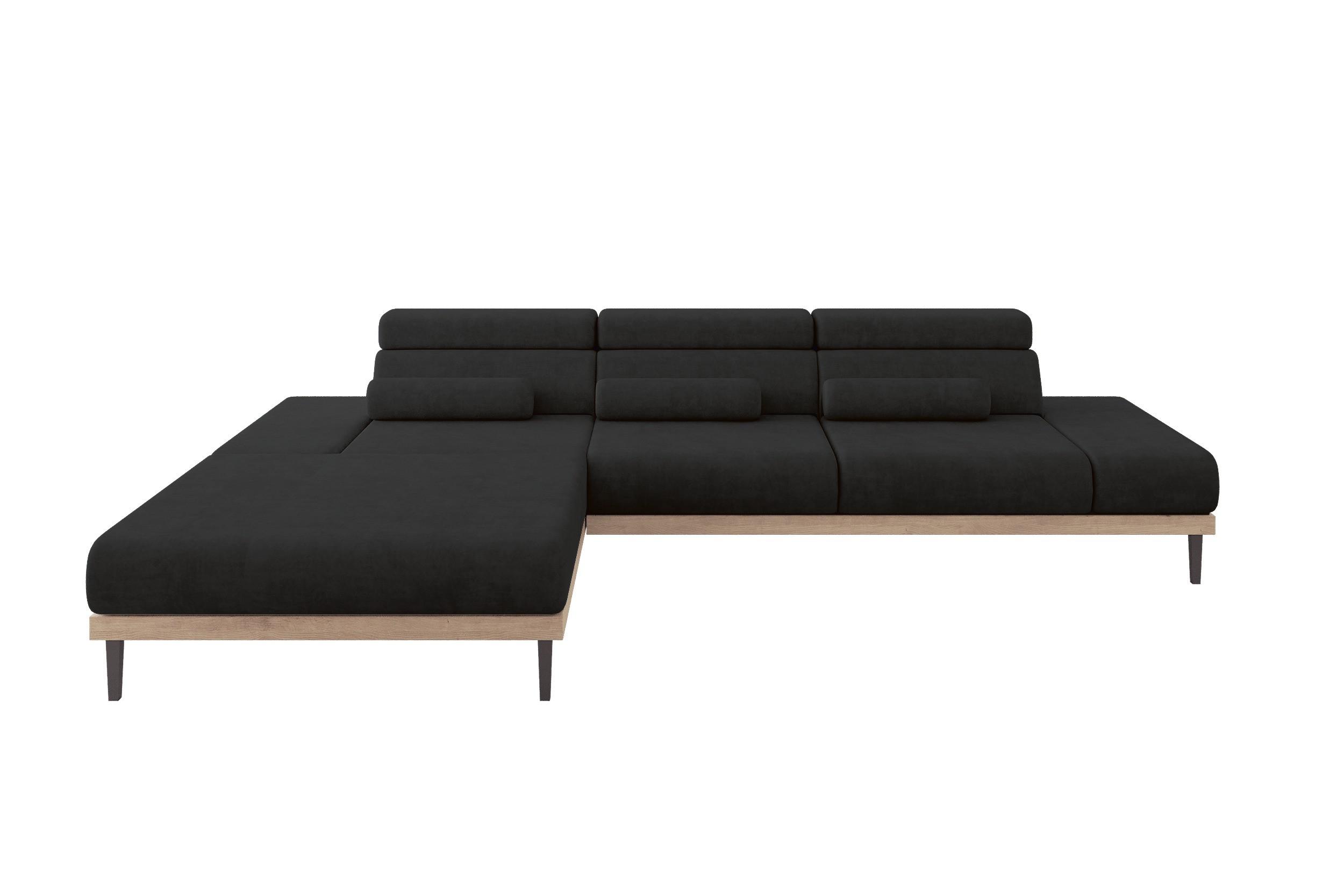 ELEKTRISCHES ECKSOFA Links MONA 316x205x85 Schwarz Velours - Schwarz/Graphitfarben, Holzwerkstoff/Textil (316/205cm) - ALTDECOR