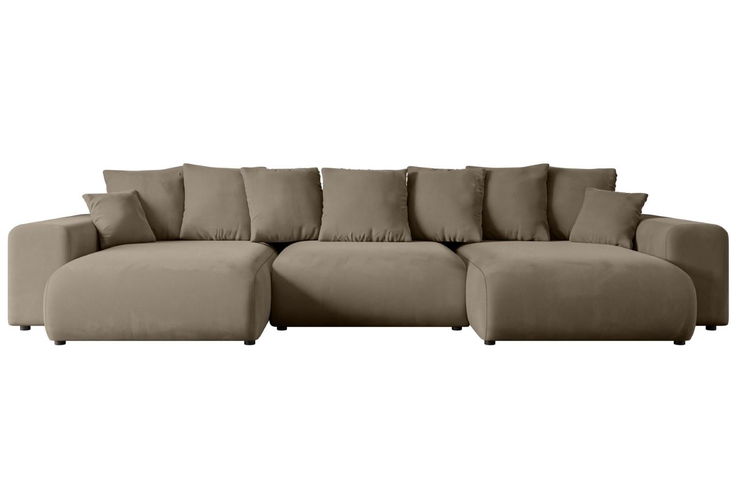 WOHNLANDSCHAFT mit Schlaffunktion ESKAR-U -364x176x72cm Braun Velours - Schwarz/Braun, Holzwerkstoff/Kunststoff (364/72/176cm) - ALTDECOR