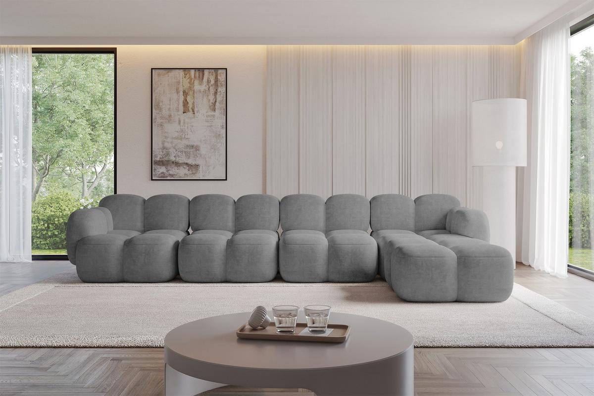 ECKSOFA modulares Sofa Rechts Miko-L3 390x205x75 Grau Velours - Schwarz/Grau, Holzwerkstoff/Kunststoff (390/205cm) - ALTDECOR