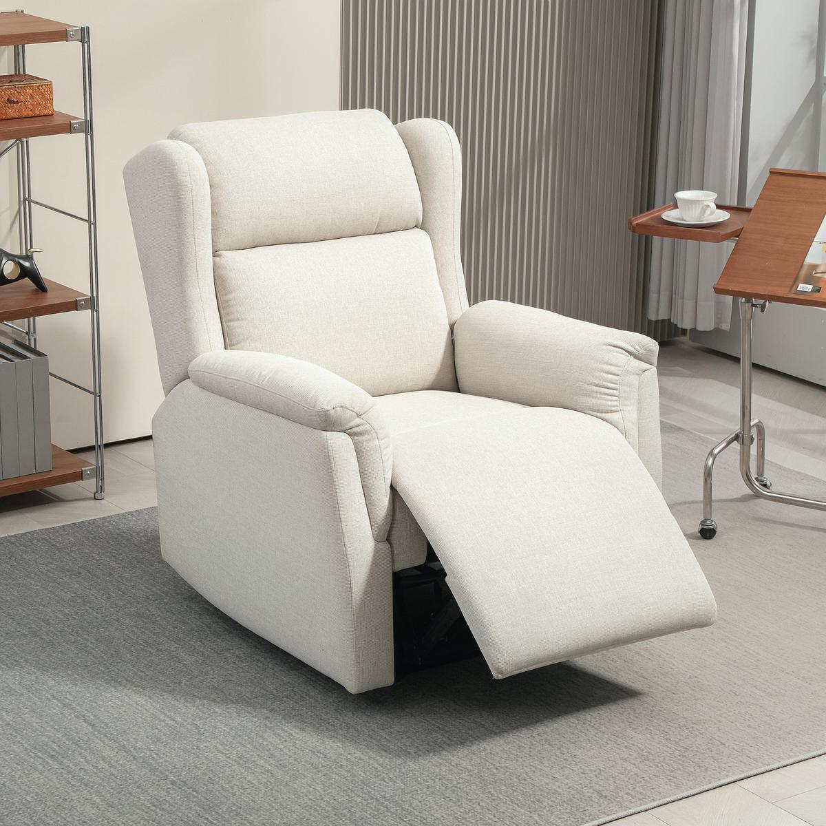 RELAXSESSEL, Fernsehsessel mit Liegefunktion, TV-Sessel mit Taschenfederkern - Beige, Textil/Metall (80/101/94cm) - HOMCOM