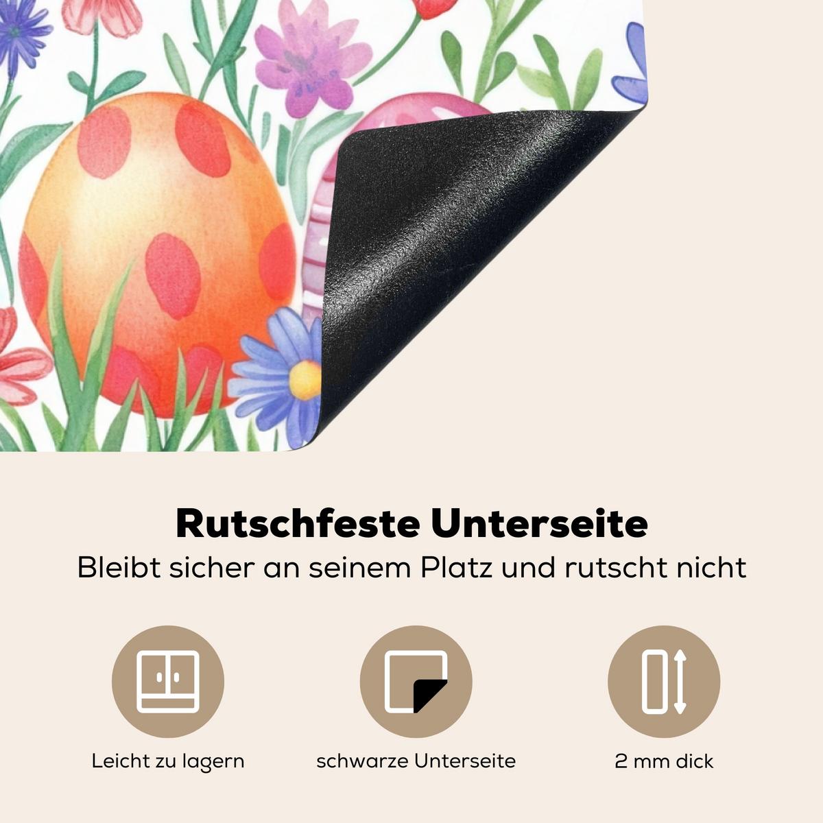HERDABDECKPLATTE Blumengarten - Bunt - Eier Ceranfeldabdeckung 90x52 cm - Weiß, Kunststoff (90/52/0.2cm) - MuchoWow