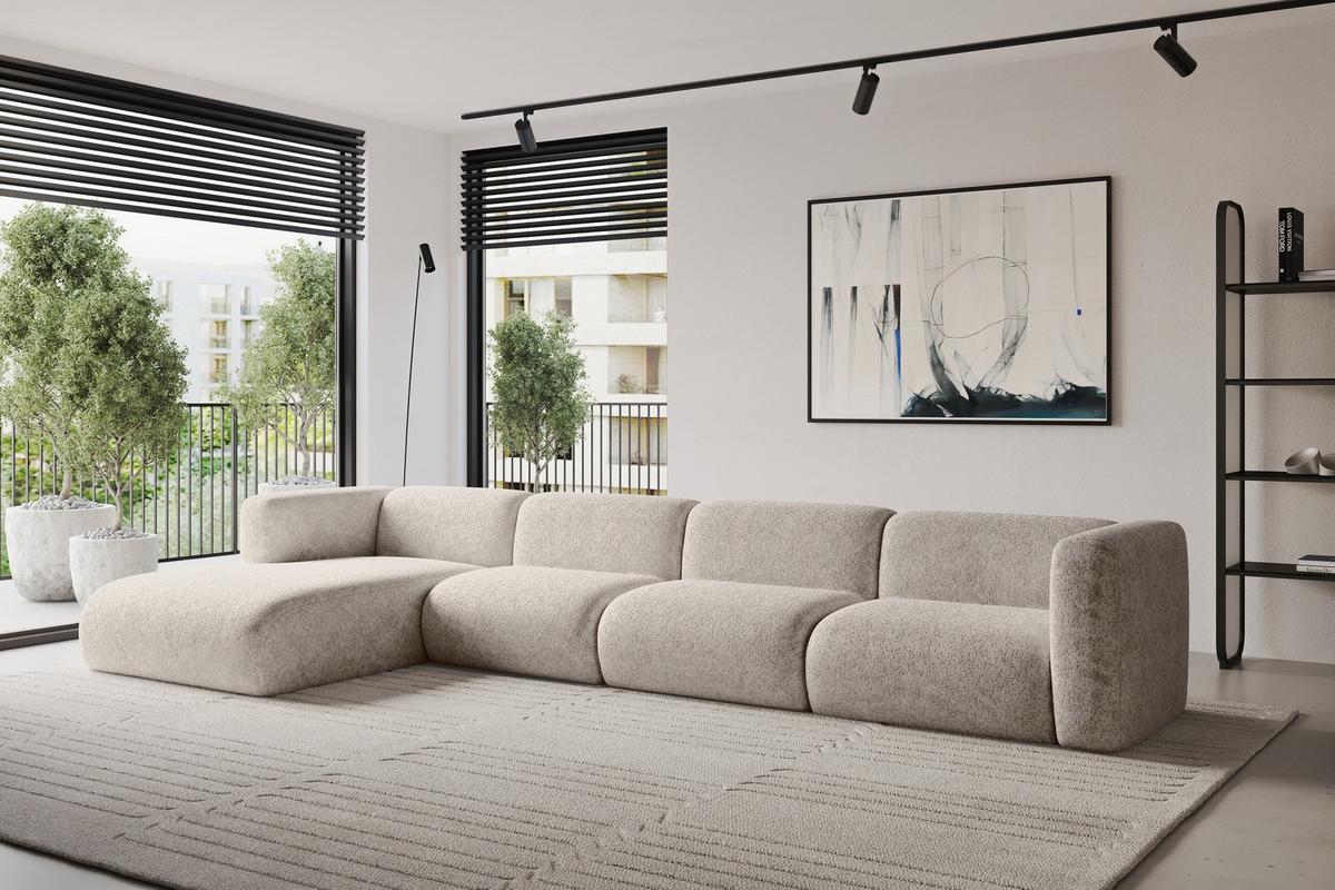 ECKSOFA Ottomane Links MIRA-L3 409x179x70 Beige Velours - Beige/Schwarz, Holzwerkstoff/Kunststoff (409/179cm) - ALTDECOR