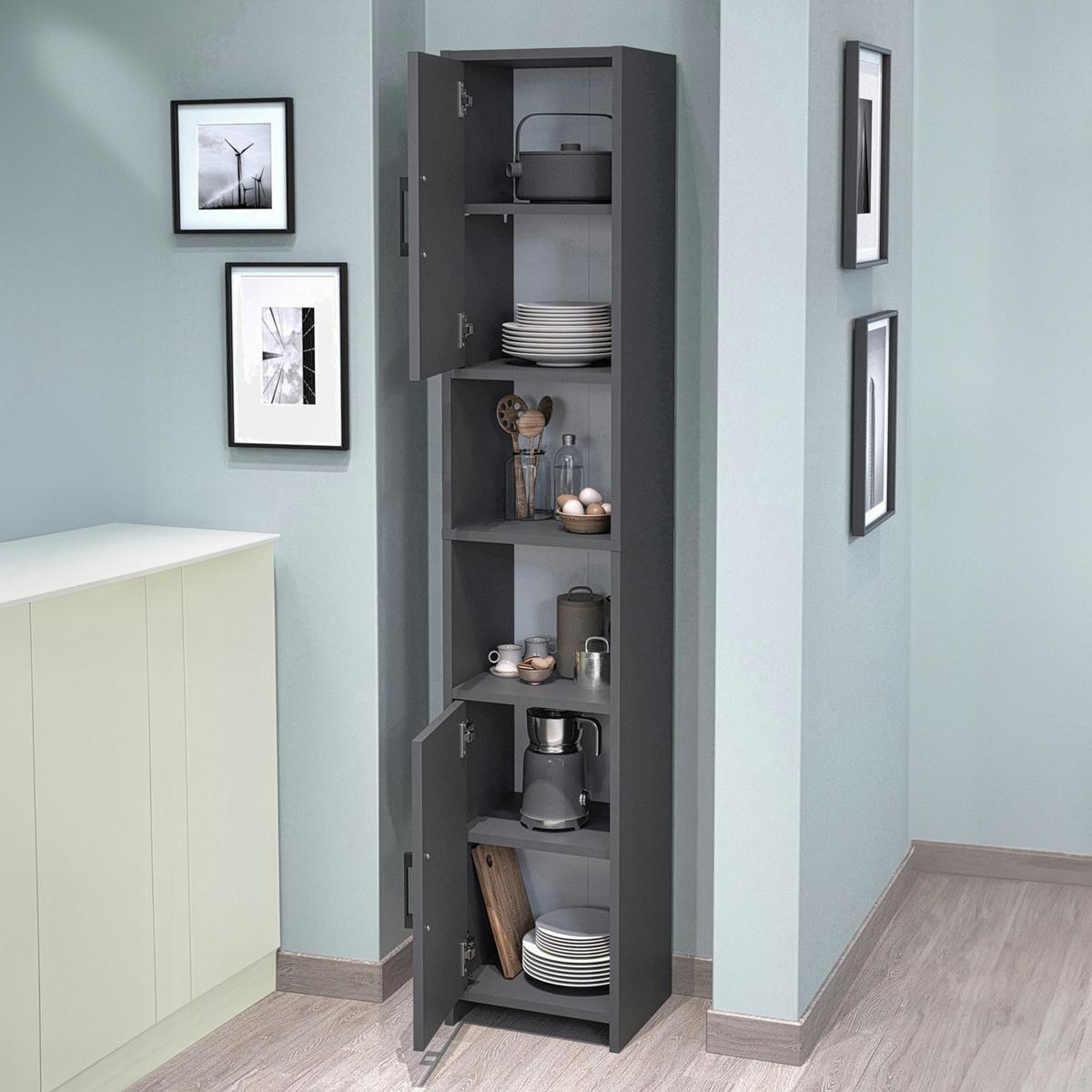 HOCHSCHRANK Rautrina - Anthrazit, Holzwerkstoff (35/180/30cm) - [en.casa]