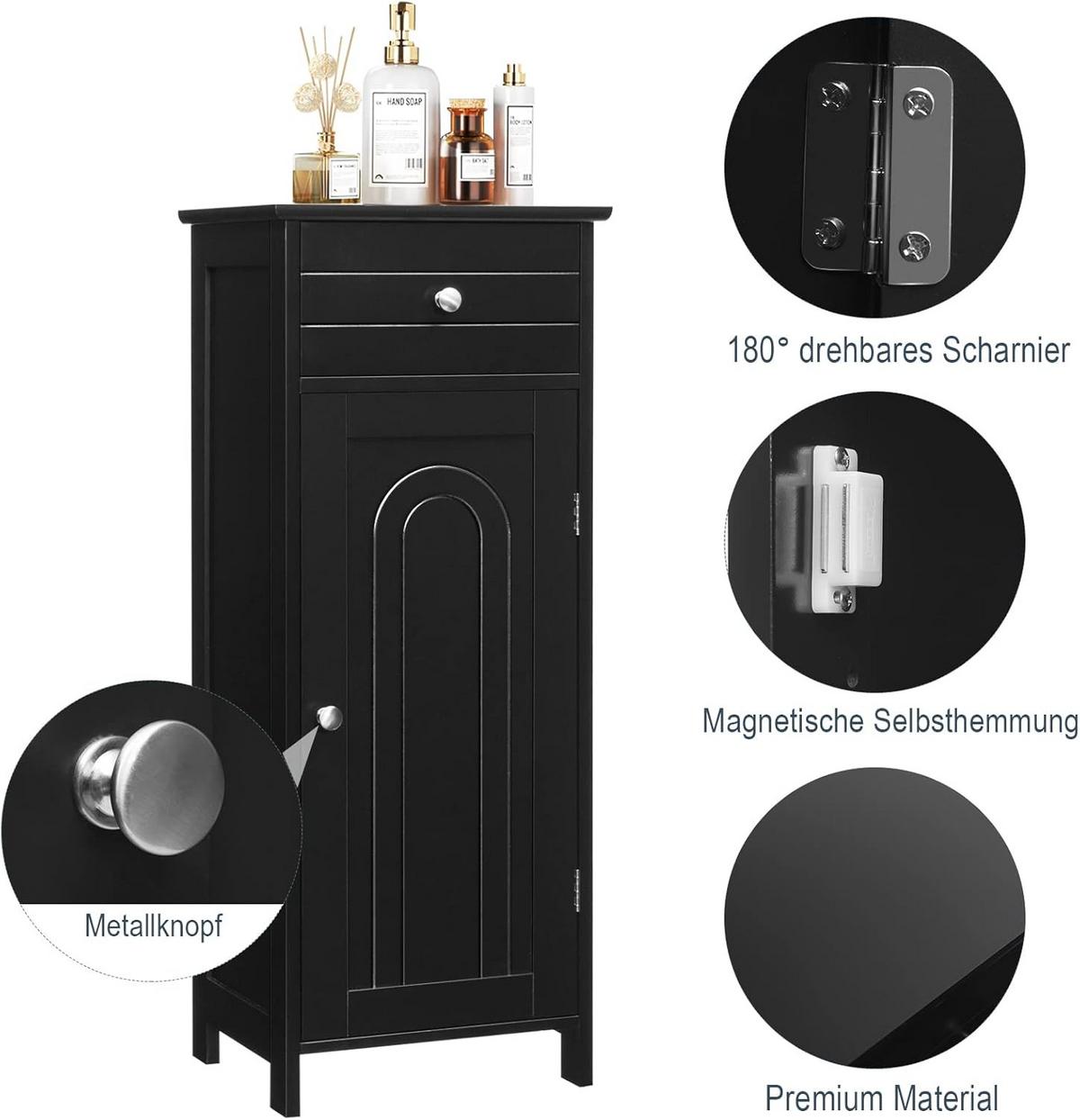 BADEZIMMERSCHRANK Badschrank Schwarz - Schwarz, Holz (35/88/30cm) - COSTWAY