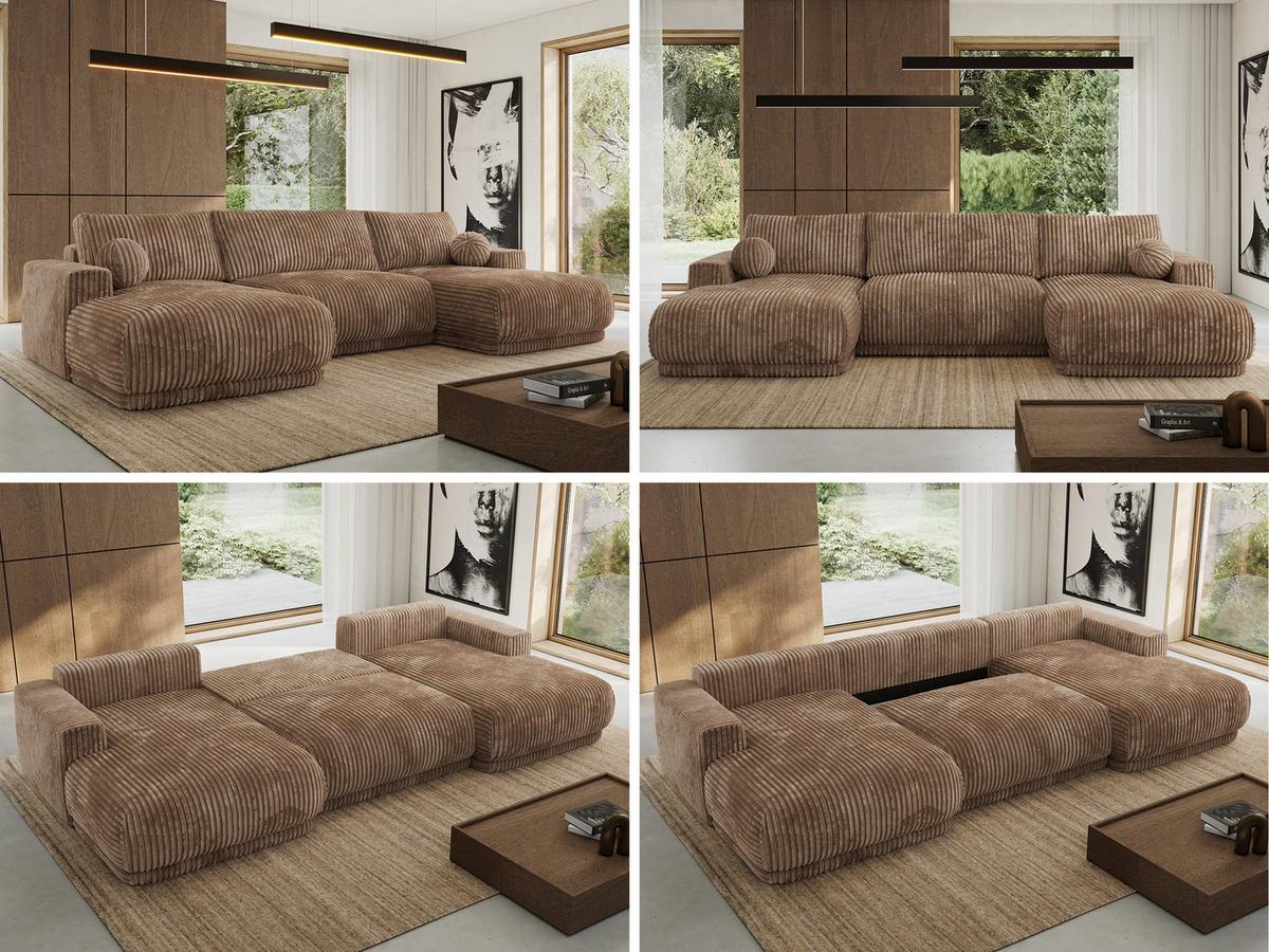 WOHNLANDSCHAFT RINA U Braun Cord - Schwarz/Braun, Kunststoff/Textil (360/85/170cm) - MKS