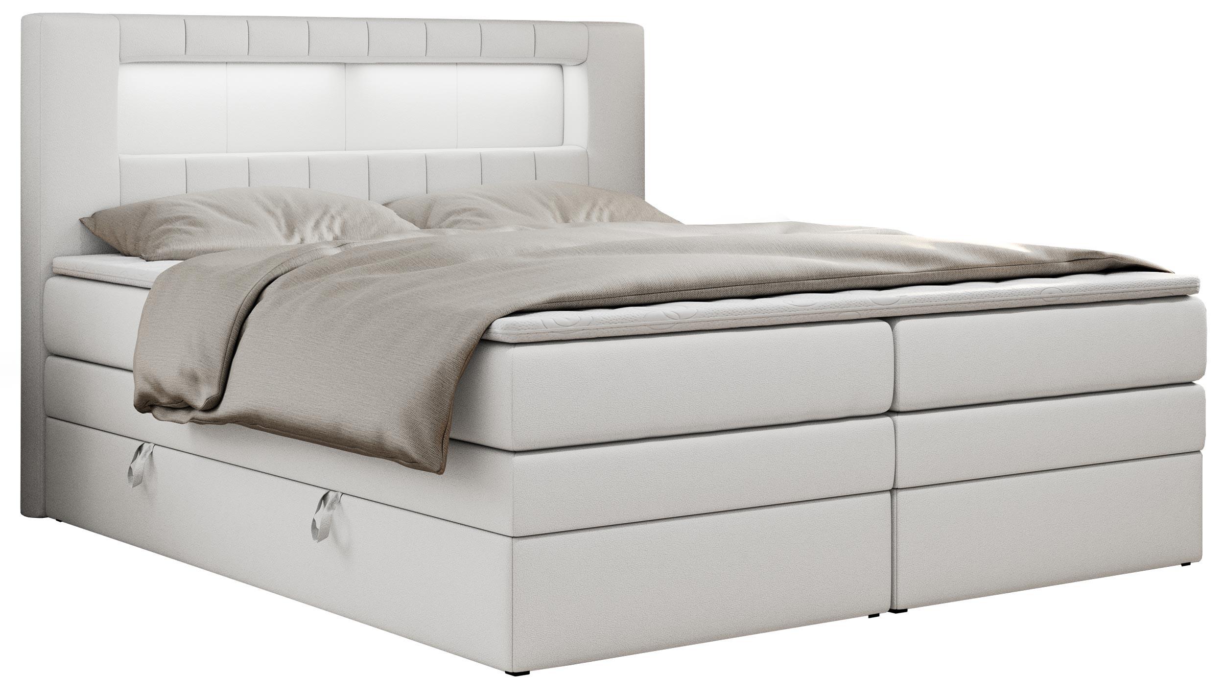 BOXSPRINGBETT GOLD-5 KING LED 120/200 Weiß Kunstleder - H4 - Weiß, Holz/Textil (120/200cm) - MKS