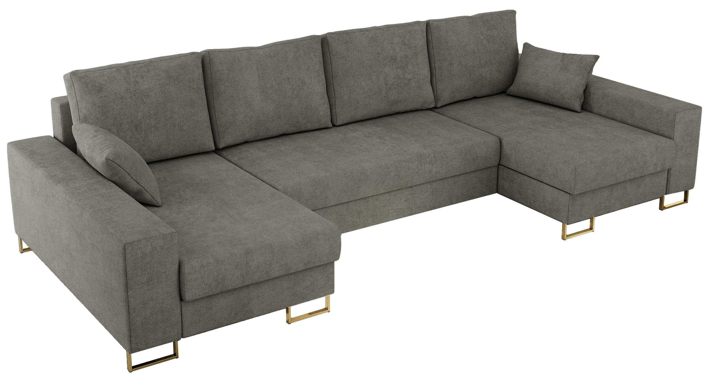 WOHNLANDSCHAFT DORIAN U Struktur Grau - Goldfarben/Grau, Textil/Metall (312/85/138cm) - MKS