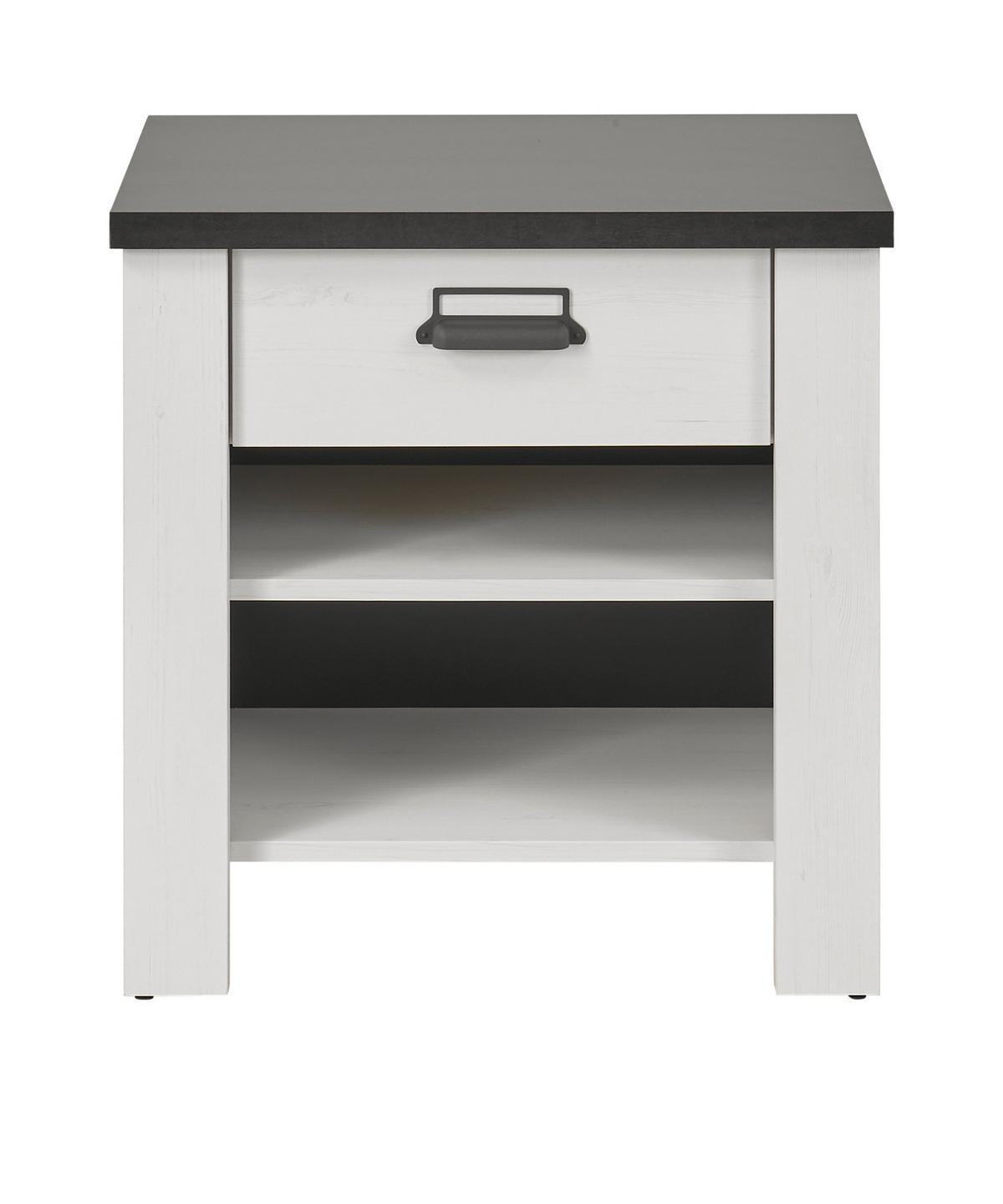 NACHTTISCH weiß Pinie, anthrazit, Landhaus Nachtkommode mit Schubkasten in Komforthöhe - Anthrazit/Weiß, Holzwerkstoff/Metall (60/61/39cm) - Furn.Design