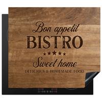 HERDABDECKPLATTE Zitat - Bistro - Guten Appetit - Süßes Zuhause - Holzmaserung Abdeckung Ceranfeld 58.3x51.3 cm - Braun, Kunststoff (58.3/51.3/0.2cm) - MuchoWow