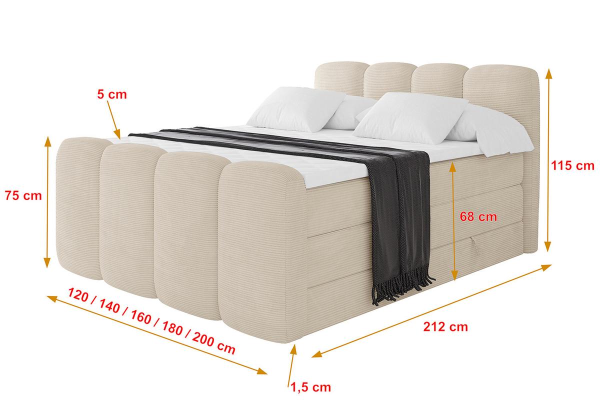 BOXBETT mit Matratze H3|H4 und Lattenrost - NINA-Z KING - 160x200 cm Poso - Beige - Ecru, Holzwerkstoff (160/200cm)