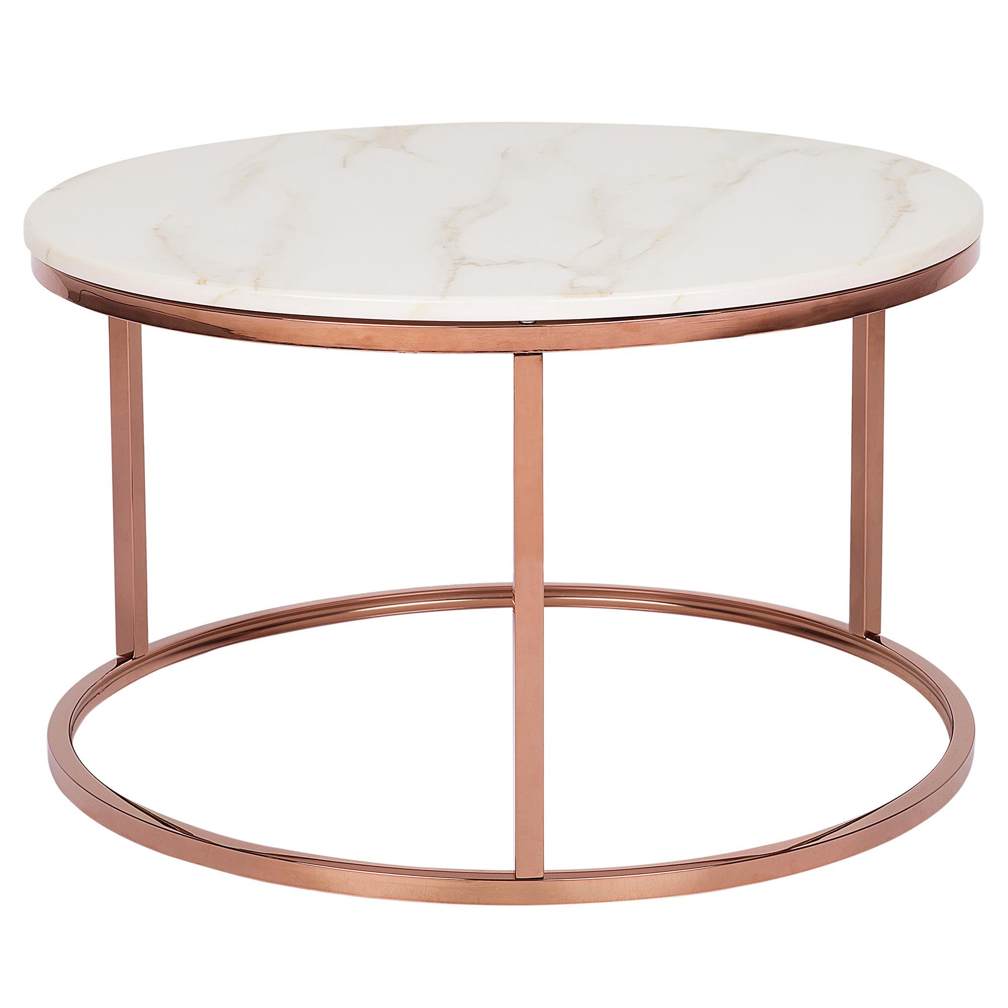 COUCHTISCH Marmor Optik beige/kupfer 70 cm Coral - Beige/Roségold, Metall (70/70/43cm) - Beliani