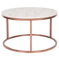 COUCHTISCH Marmor Optik beige/kupfer 70 cm Coral - Beige/Roségold, Metall (70/70/43cm) - Beliani