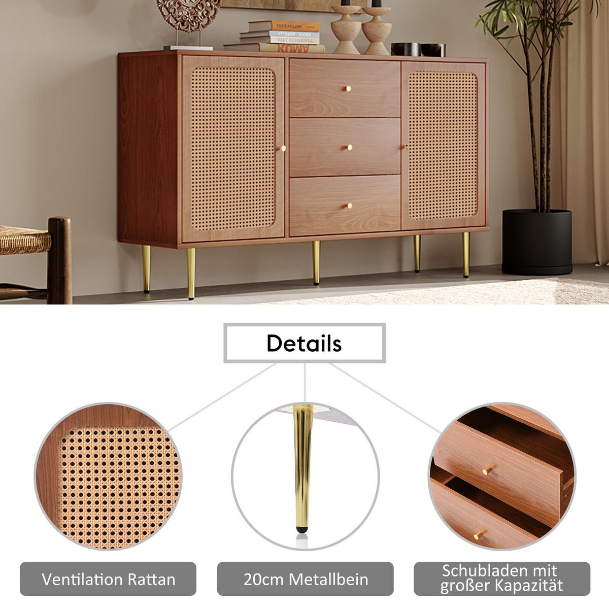 SIDEBOARD mit 2 Türen und 3 Schubladen - Braun, Holzwerkstoff (40/90/150cm) - Urban Meuble