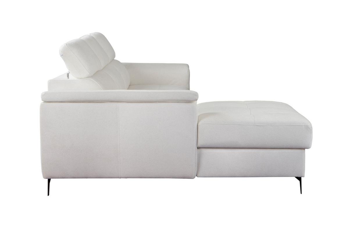 ECKSOFA VOLA Weiß Velours-Stoff mit Schlaffunktion - Weiß, Holz (270/175cm) - MASSENO